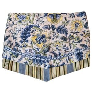 Pair Of Waverly Ascot Valance Blue Yellow Floral Striped Jacobean Imperial Dress